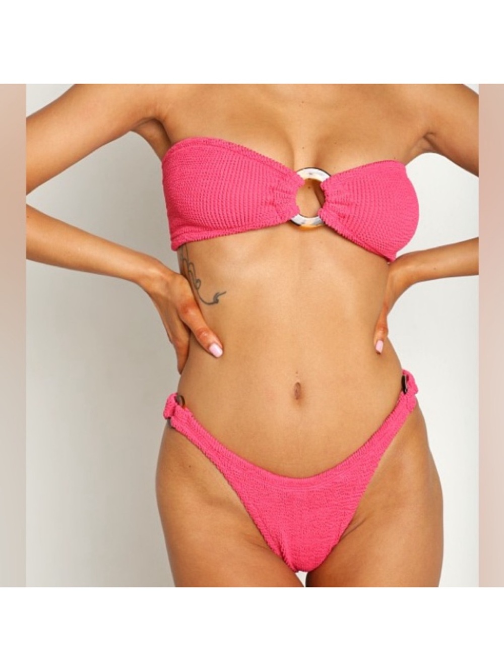 Hunza G Gloria Bikini Set in Fuchsia Pink Crinkle OS